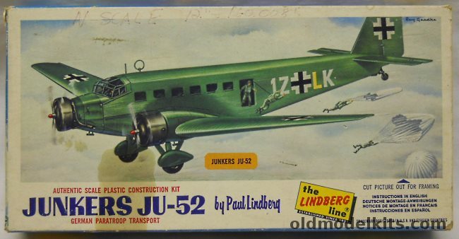Lindberg 1/160 Junkers Ju-52 German Paratroop Transport, 462-50 plastic model kit
